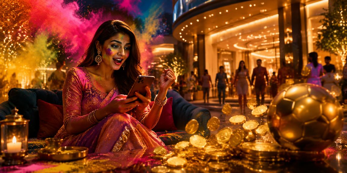 Football fans placing bets during Holi festival in India