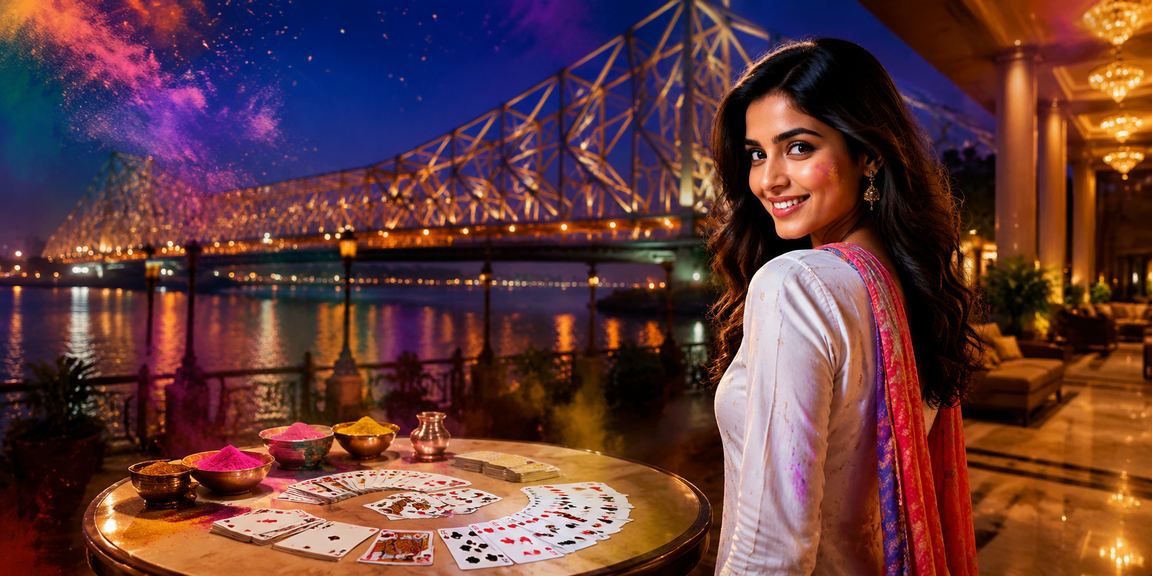 Kolkata player smiling while playing online rummy in traditional kurti